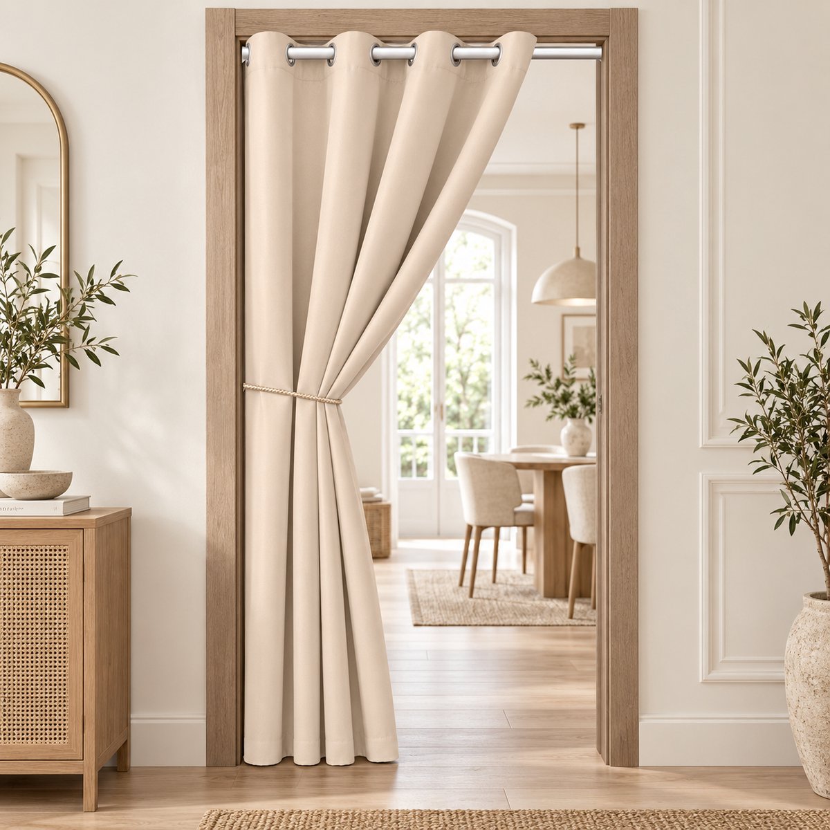 Lapamax Verduisterende Gordijnen - Gordijn Kant-en-Klaar met Ringen - Zacht Deurgordijn Lichtwerend - Privacy Scheidingsgordijn voor Woonkamer, Slaapkamer en Doorgang - Beige - 132 x 203 cm (B x H) - 2 Stuks