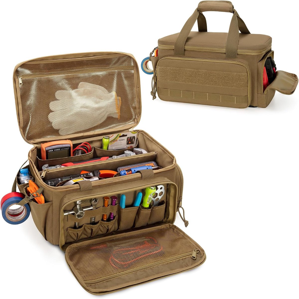 Gereedschapstas - Multifunctionele Gereedschap Organizer - Opbergtas voor Gereedschap - Geschikt voor Mannen en Werk - Formaat 36.7x21.5x20.5 cm - Kaki - 1 Stuk
