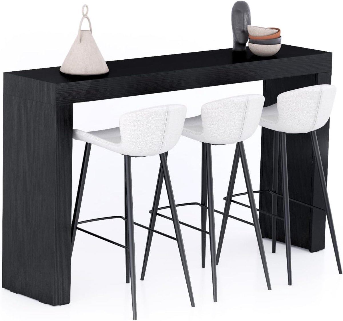Fiver, Hoge Tafel Evolution 180x40, Essen Zwart met twee poten, Made In Italy