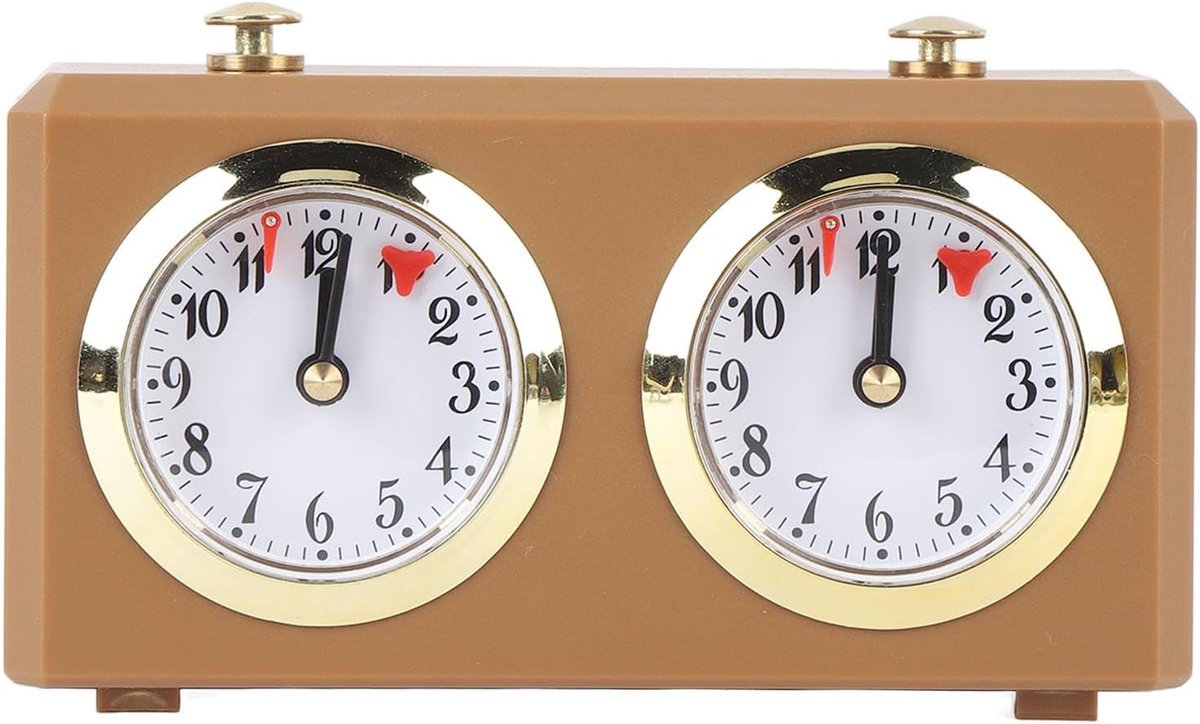 Schaakklok, Vintage Analoge Schaaktimer met Grote Wijzerplaten Eindigt Mechanisme voor Weiqi -wedstrijden en Internationaal Schaken (Bruinen)
