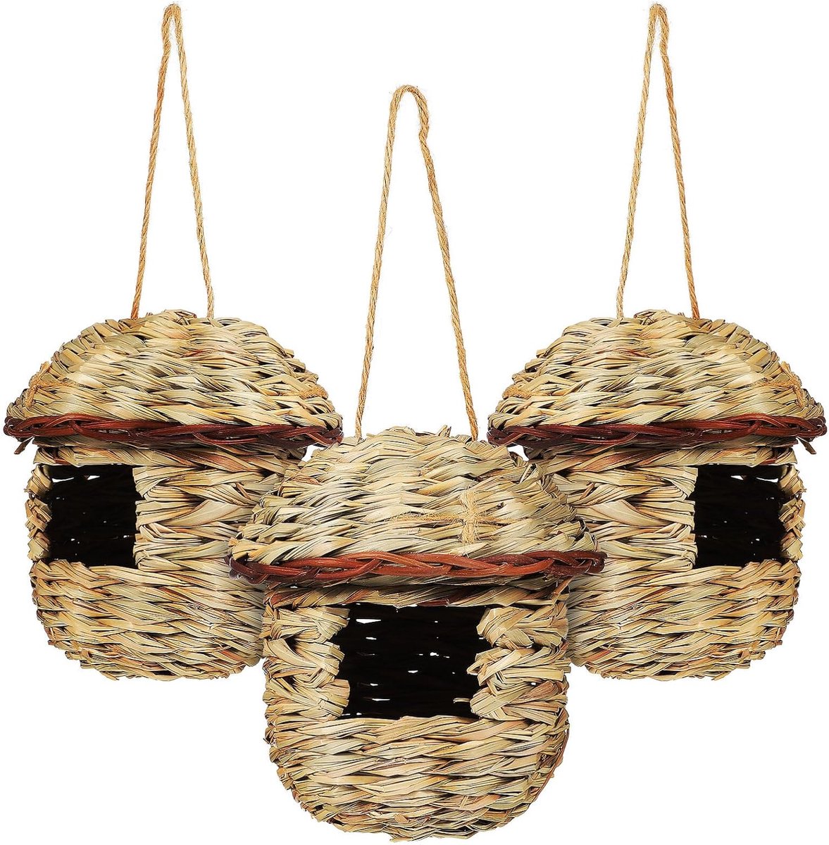 Vogelhuisjes Voor Buiten 3-pack Strogevlochten Kolibrie Nest Vogelhuisje Touw Voor Eenvoudige Installatie