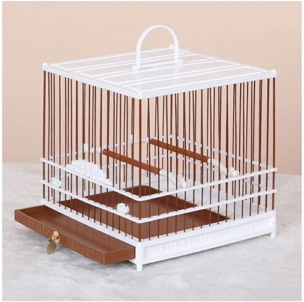 Vogelkooi Plastic vogelkooi Plastic vierkante vogelkooi Goud Zijde Parel Vogelkooi Kleine draagbare papegaaienkooi Cockatoo Cage