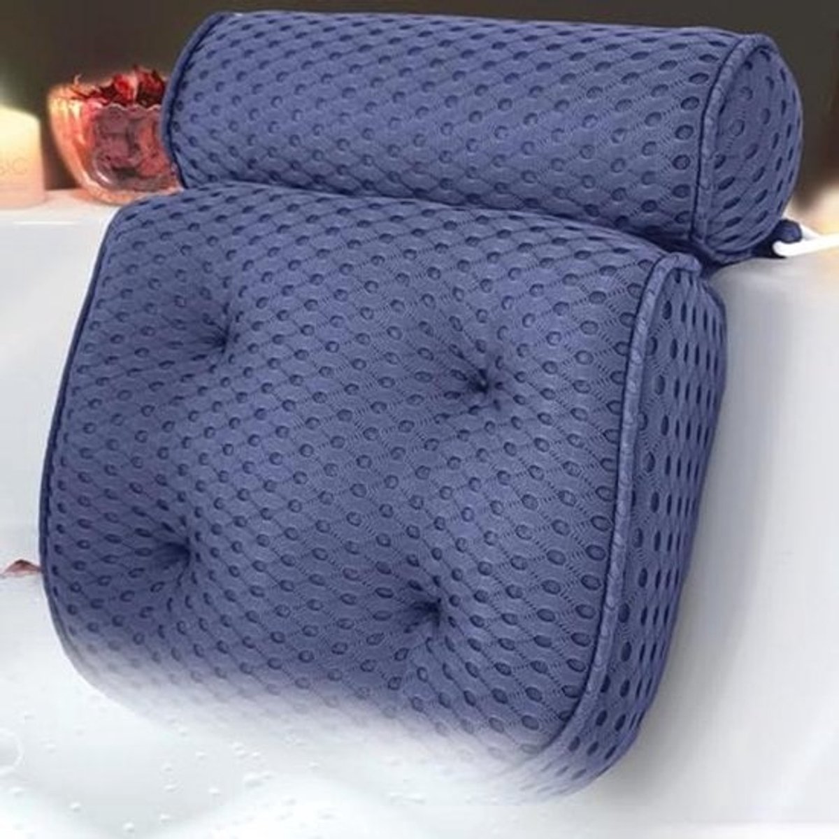 Badkussen met hoofdsteun en antislip zuignappen - donkerblauw