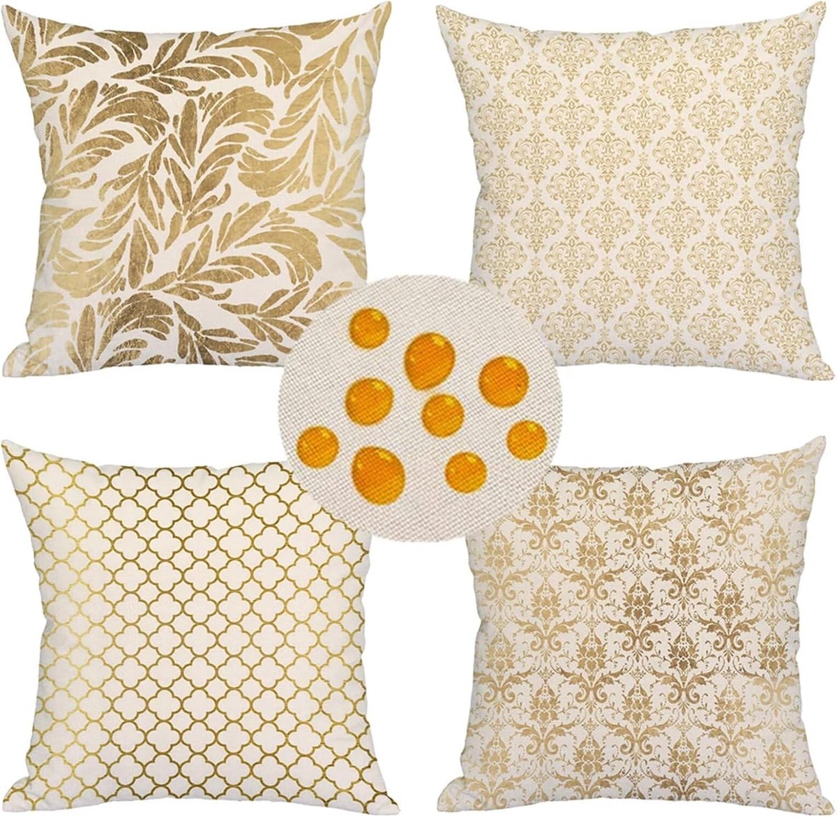 Kussensloop voor buiten, waterdicht, set van 4, vierkant, dubbelzijdig kussenhoezen, hoogwaardige kwaliteit linnen materiaal, voor balkon, bank, tuin, decoratie, kussenslopen 80 x 80 cm, champagne-bladgoud