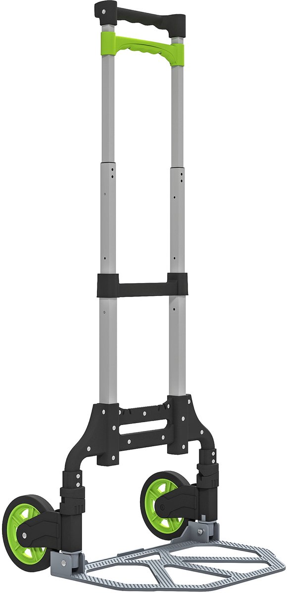 Opvouwbare aluminium steekwagen met telescopische handgreep van 100 cm- voor magazijn en luchthaven- 38,5 x 41 x 100 cm- groen