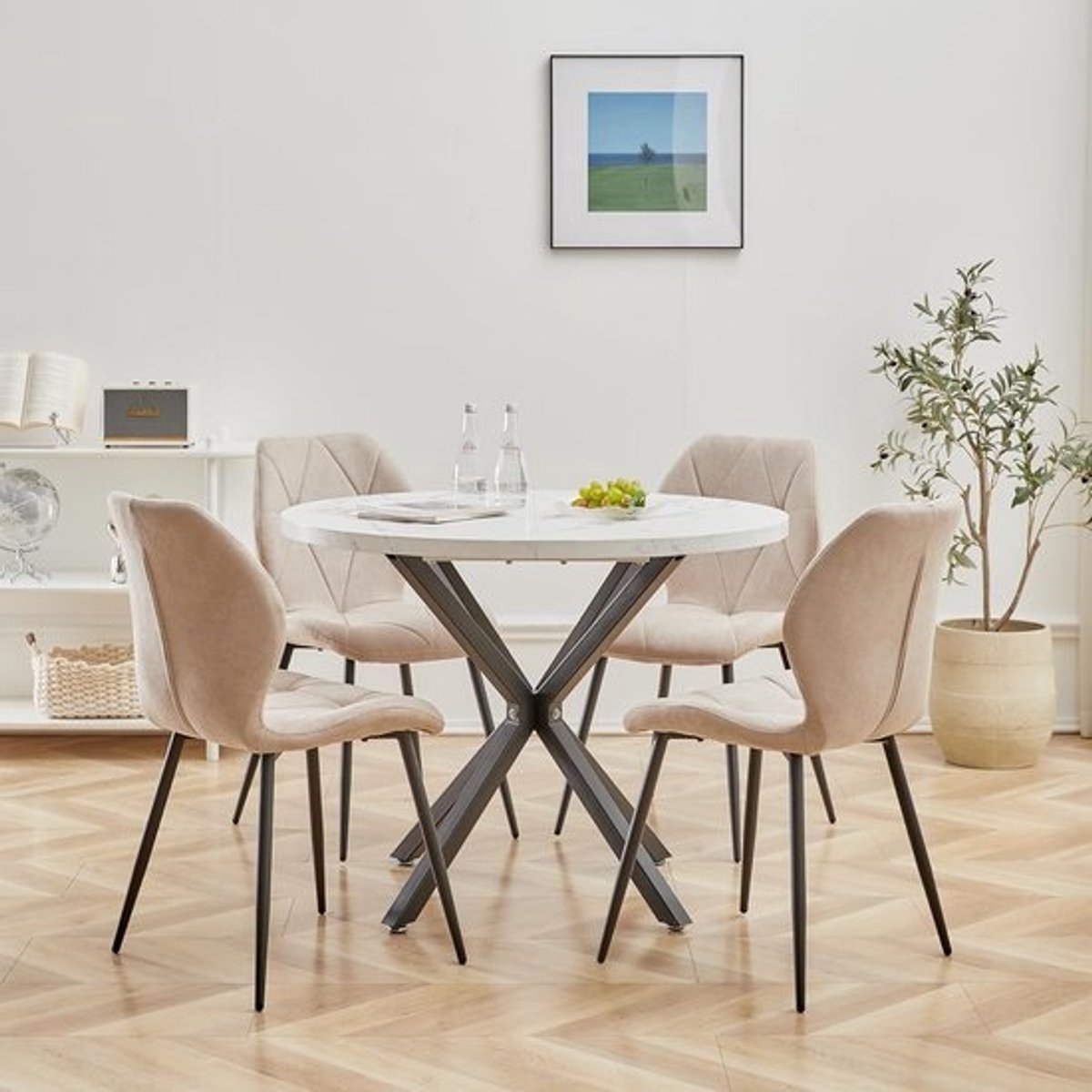 Ronde eettafel - 100 cm - met 4 stoelen - industrieel design - voor eetkamer, keuken en woonkamer
