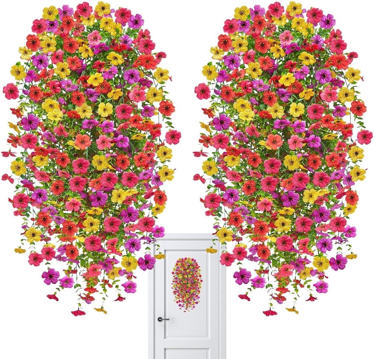 Kunstmatige hangende bloemen - Outdoor Wijnstok Decor 75cm, Kleurrijke Faux Set | Realistische Zijde Bloei Regeling Hangend Groen Display Stuk Levendig Geen Vervagen Ontwerp Decoratief Accent Indoor