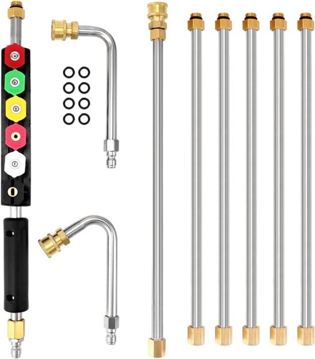 Verlengstang voor hogedrukreiniger - 4000 PSI - 6 mondstukpunten - Rubberen ringen - Snelkoppeling - Wasaccessoires - Krachtige reiniging - Hogedrukreinigeraccessoire