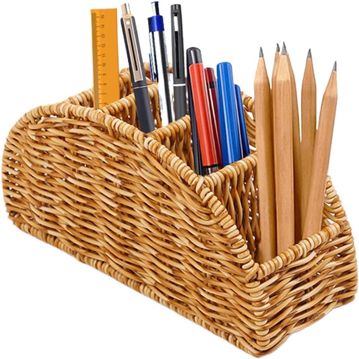 Afstandsbediening Houder 4-Compartiment Imitatie Rotan Opbergmand