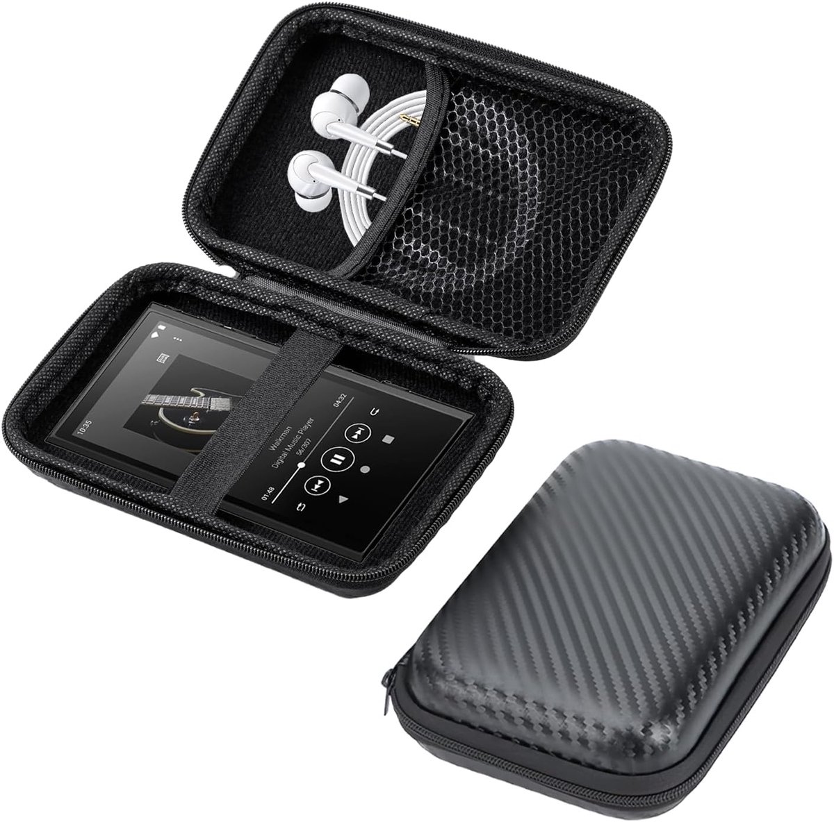 Hoes voor SWOFY M503Pro 4 inch MP3-speler harde schaal - draagbare beschermhoes met USB-kabel en ruimte voor geheugenkaart, waterdicht & stootbescherming, toergy zwart | praktische organizer-tas voor