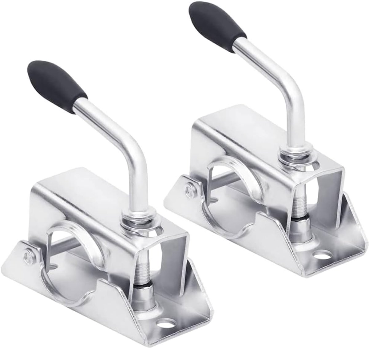 Set van 2 steunwielhouders 48 mm voor aanhangers, verzinkte stalen klem voor caravans en trailers, robuuste buishouder