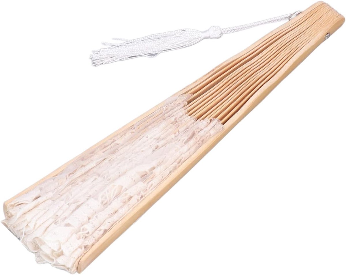 Design Hol Bamboe Kant Vouwventilator Lichtgewicht Draagbaar (Beige)