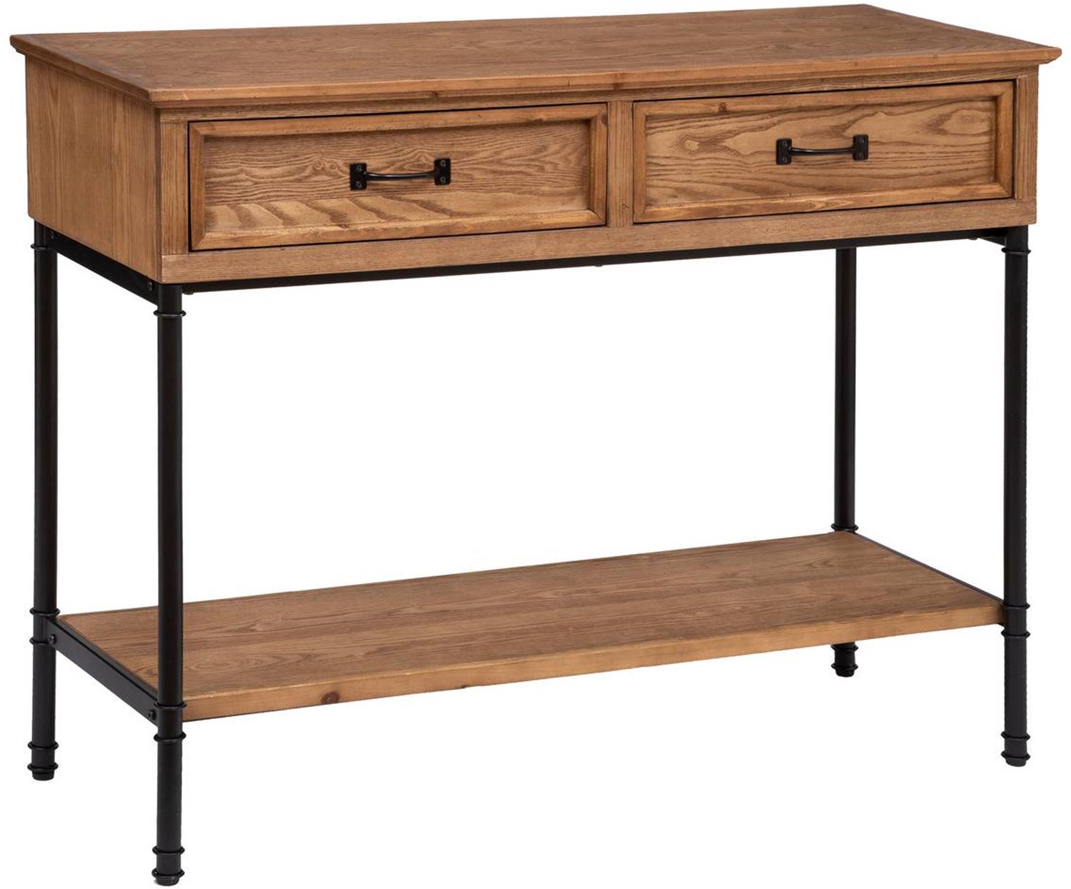 Atmosphera Créateur d'intérieur® Bijzettafel met 2 lades van sparrenhout en ijzeren onderstel DANIK Marron