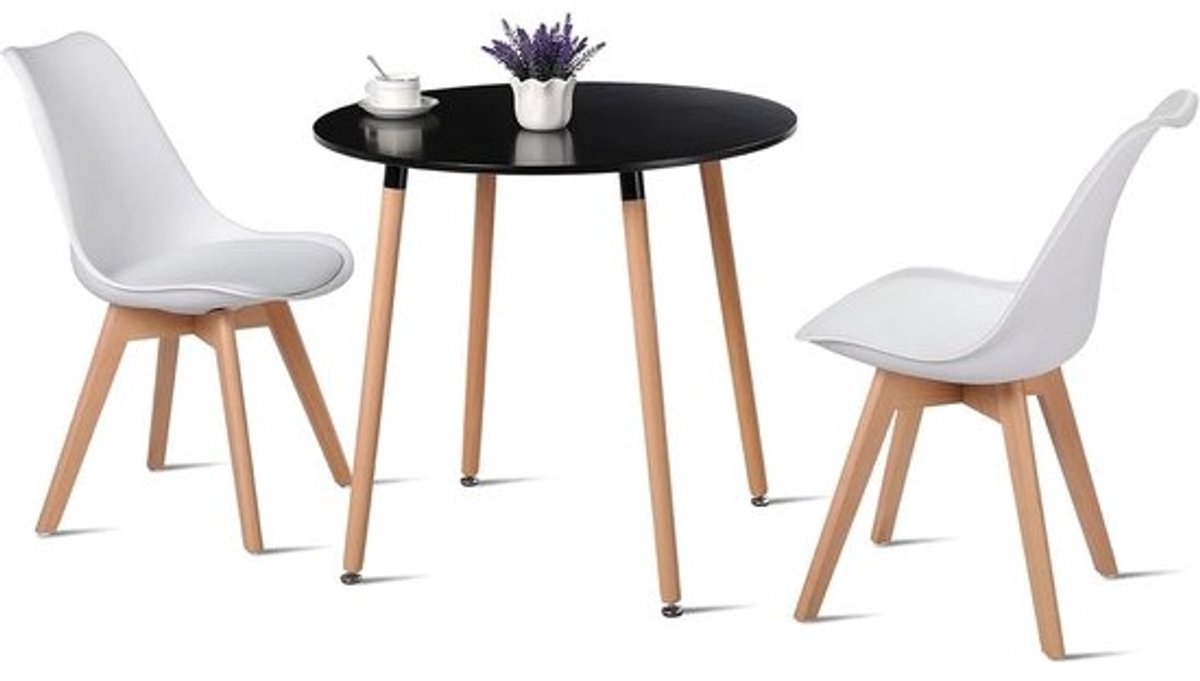 Ronde eettafelset - Met 2 moderne stoelen - Voor keuken en woonkamer