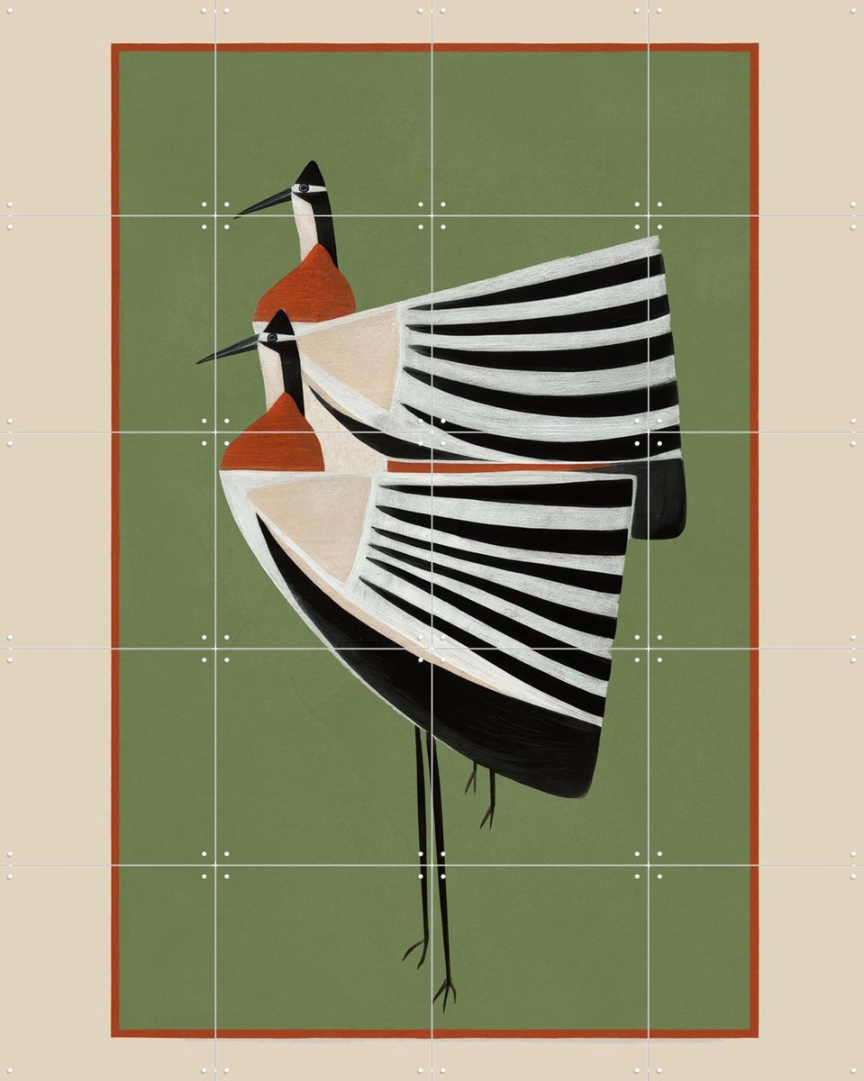 IXXI Striped Bird Pair, Branka Kodžoman - 80 x 100 cm - Gratis ophangtool - Grote wanddecoratie en posters - Illustraties, Speels, Abstract