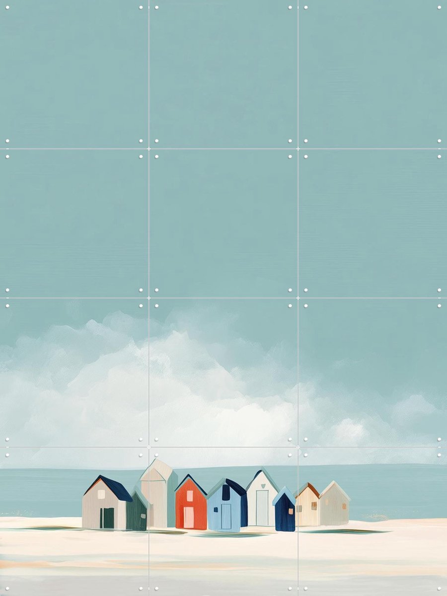 IXXI Beach Houses, Branka Kodžoman - 60 x 80 cm - Gratis ophangtool - Grote wanddecoratie en posters - Illustraties, Slaapkamer, Strandhuis