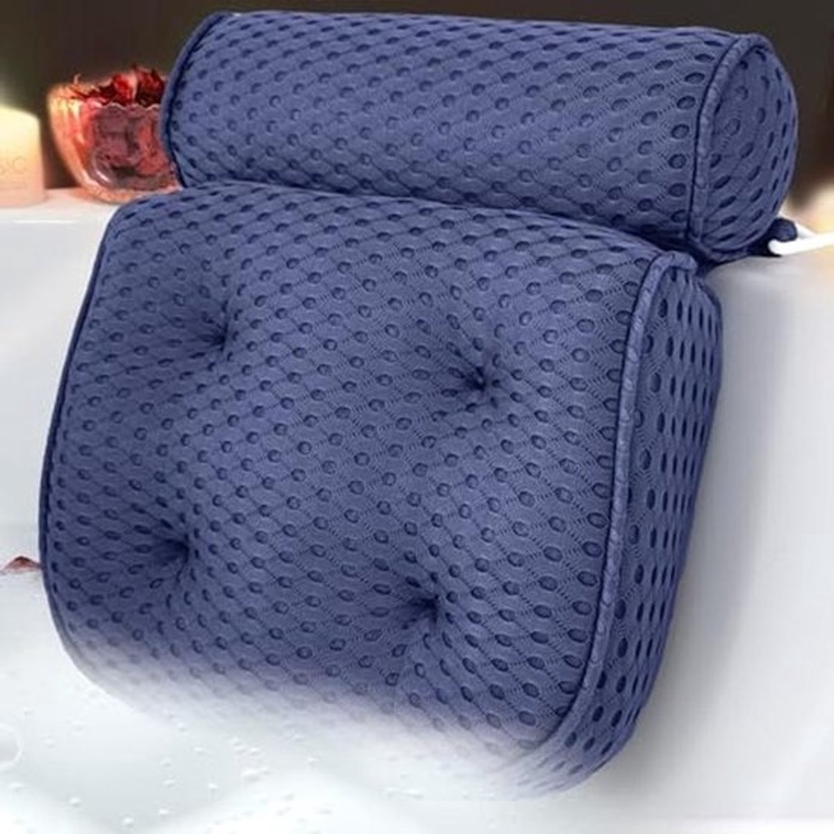 Badkussen - Voor een comfortabel bad met hoofdsteun en antislipzuignappen - Donkerblauw