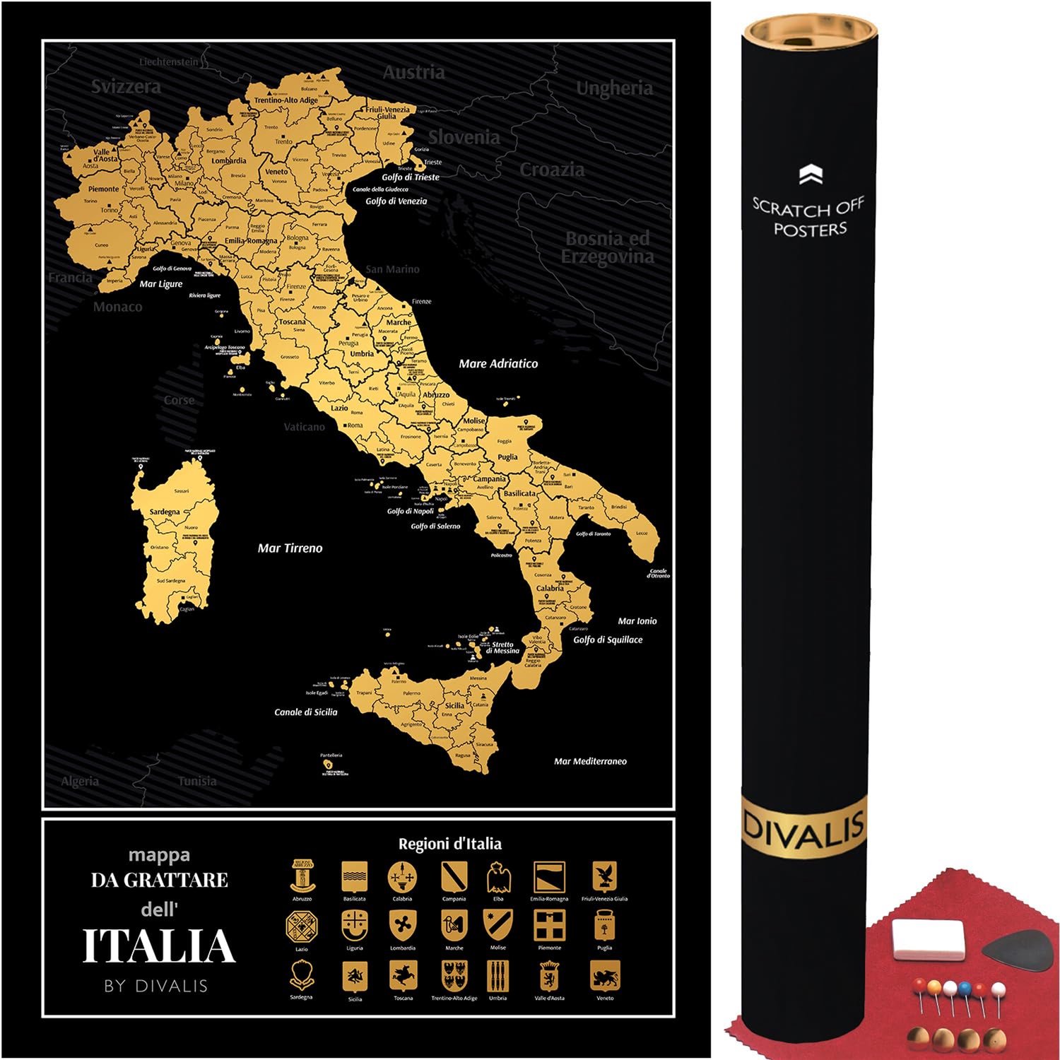 Kraskaart Italië - Grote kraskaart - Scratchable poster - Ontdek je reisbestemmingen - ShopVlot