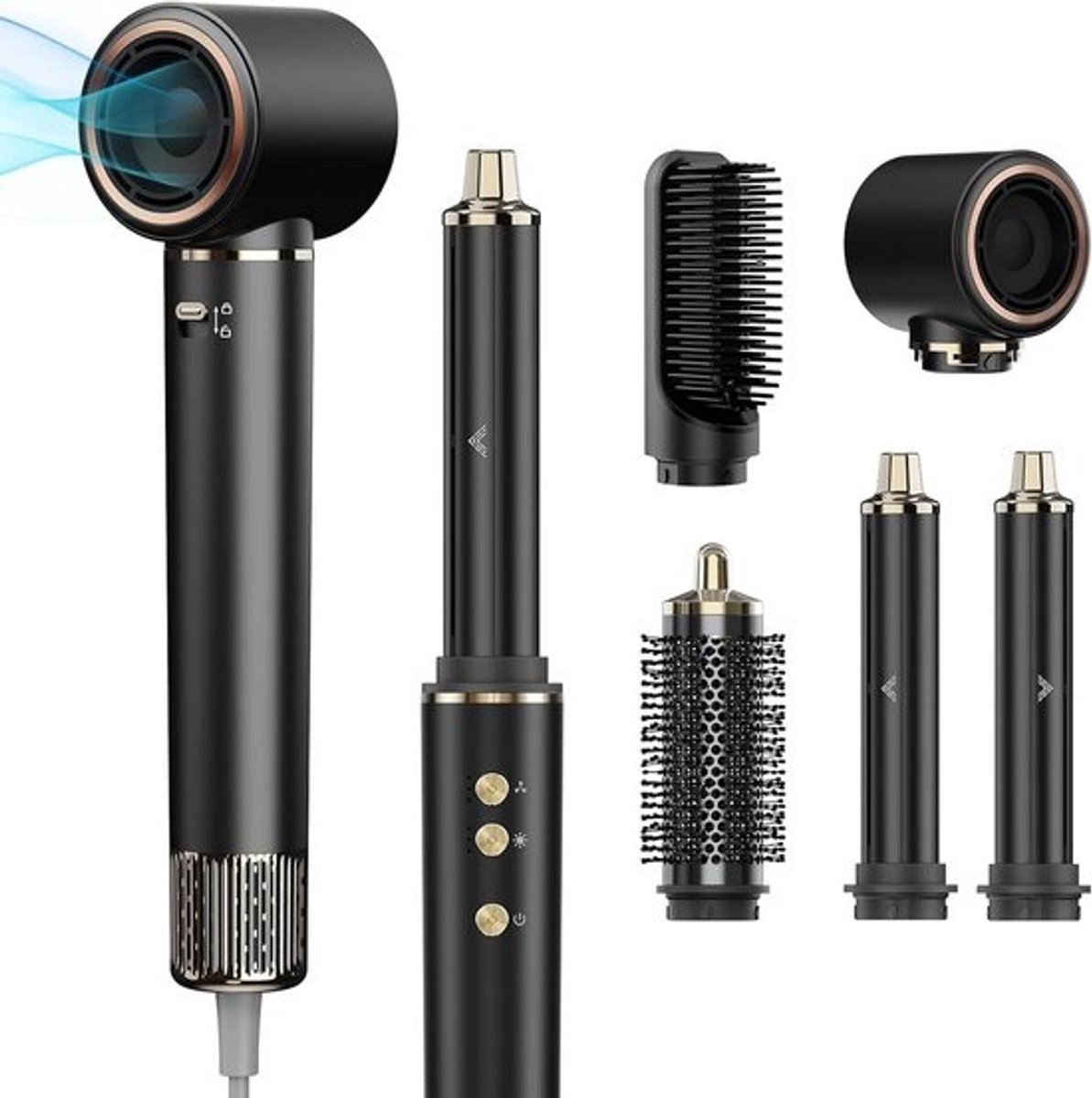 Haarstyler - Multistyler - Voor het creëren van looks - 5-in-1 functies - 110.000 RPM - Zwart
