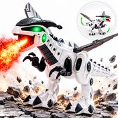 Nova Play Vuurspuwende Draak Robot - Dinosaurus Speelgoed - Zelf Bewegend - Licht & Geluid - Robot Speelgoed - Wit
