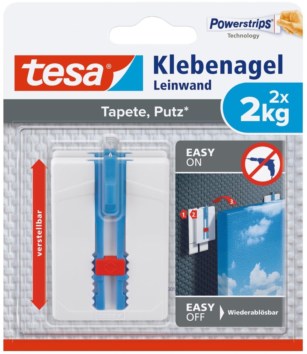 Tesa Lijmnagels voor Behang en Pleister - Verstelbaar - 2 kg - 2 Nagels