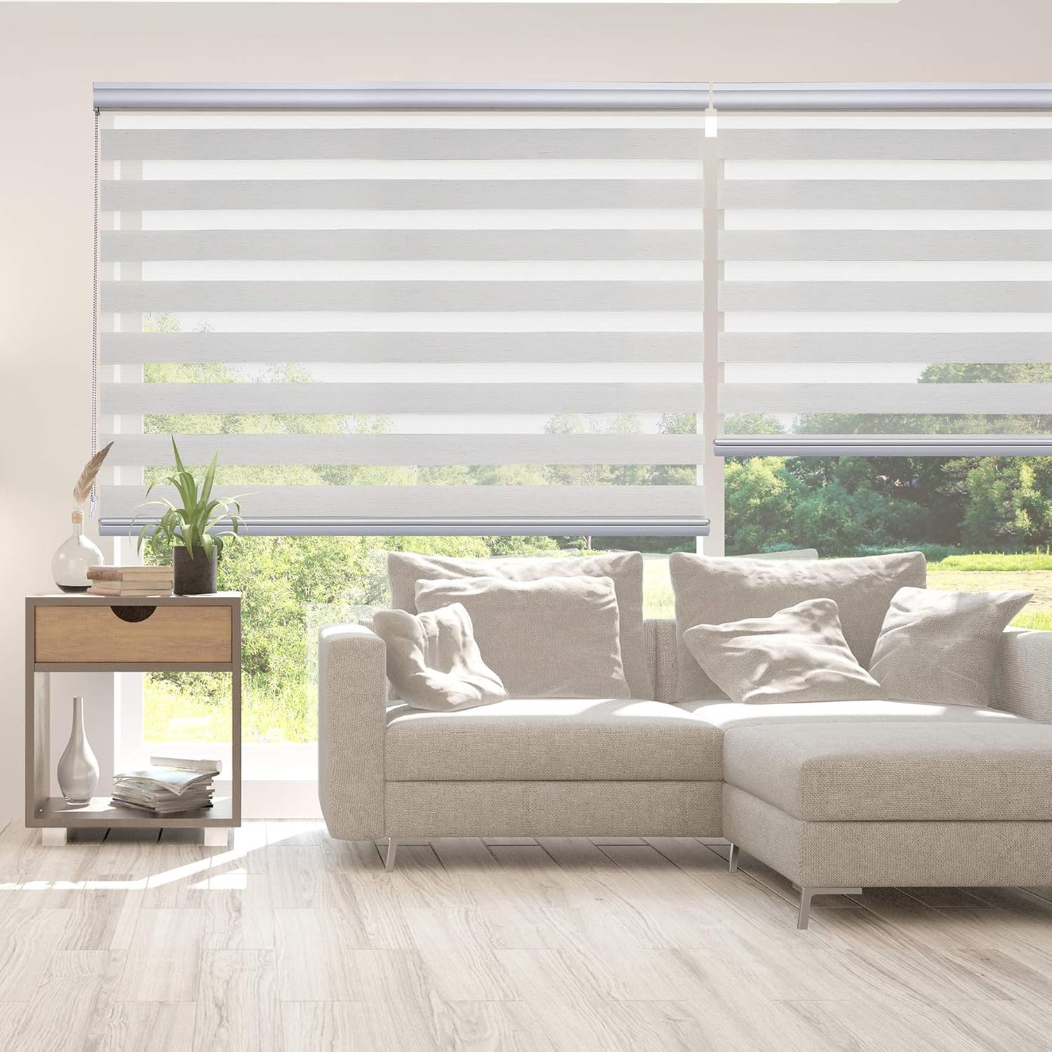 Gestoffeerd Plus dag- en nachtrolgordijn voor ramen en deuren, Duo rolgordijnen Premium afwerking, Jaloezieën ideaal voor keuken, woonkamer, slaapkamer, enz. I Linnen, 100 x 250cm