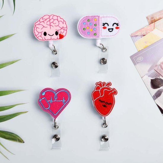 Retractable Badge Reel Houder Set van 4, Schattige ID Badge Clips met Vilt en Kleurige Ontwerpen — afbeelding 4