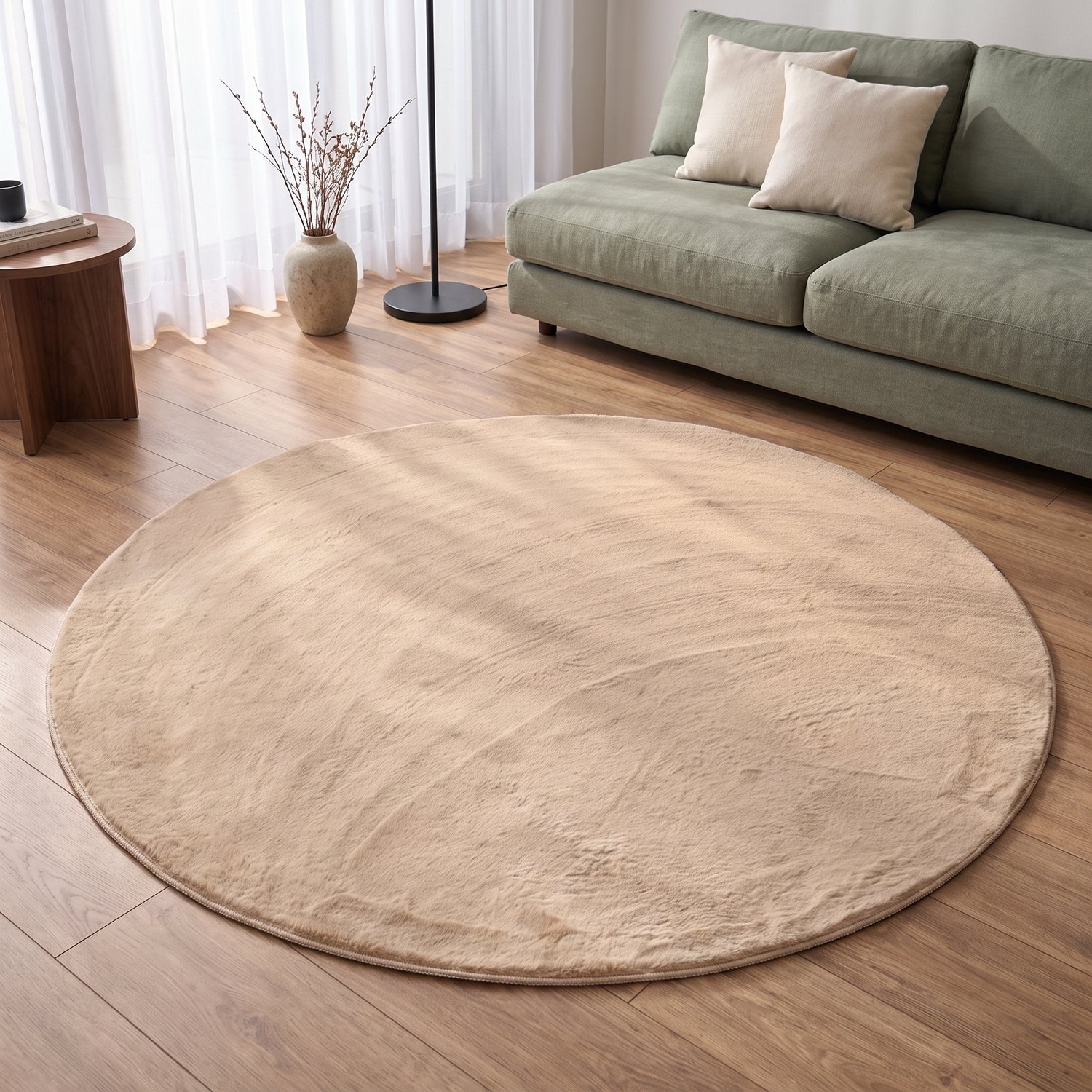 Tapiso Lumi Rond Vloerkleed Beige Zacht Antislip Wasbaar Slaapkamer Woonkamer Tapijt, foto 2