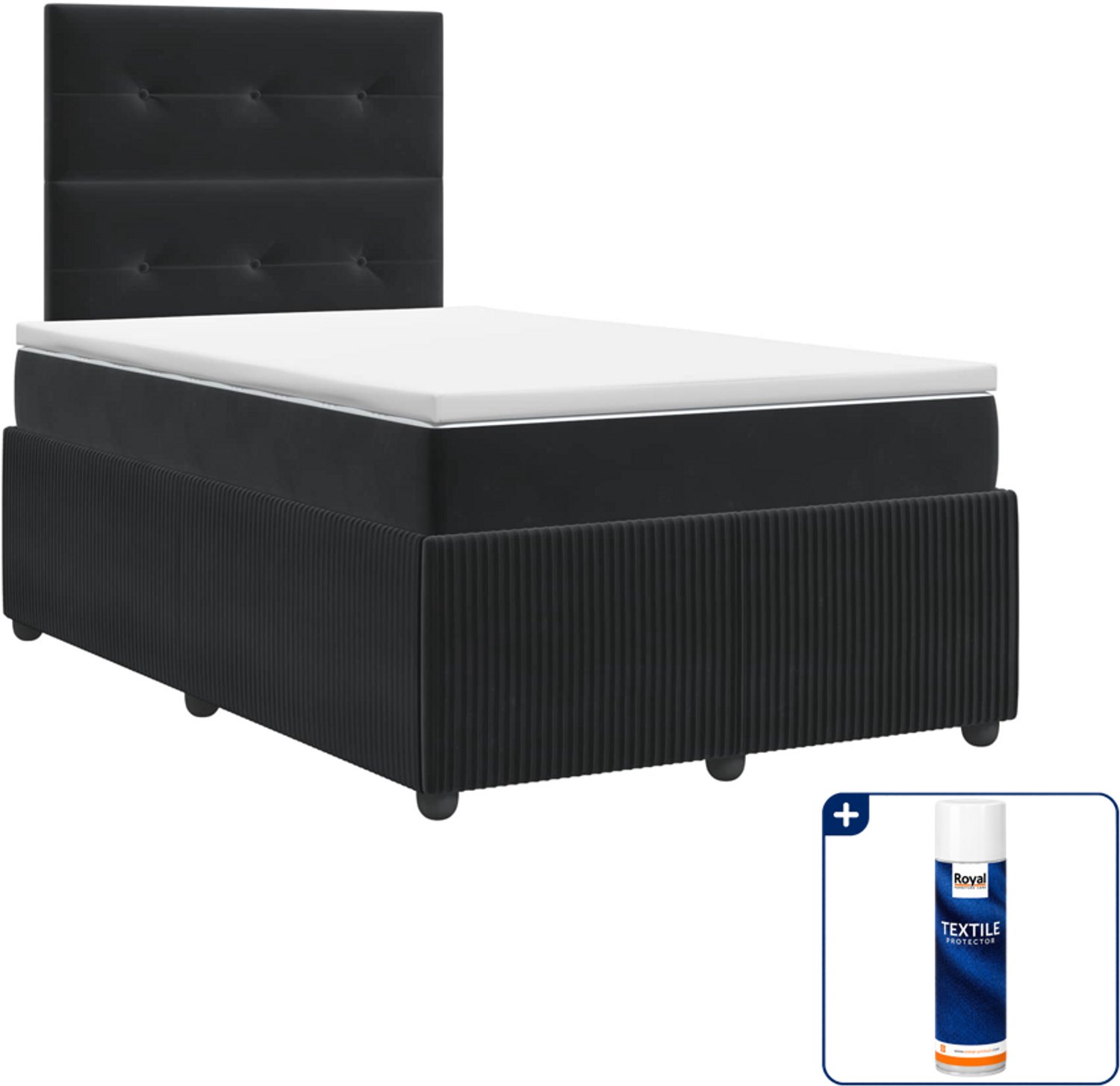 vidaXL boxspringbed met matras - 120 x 200 cm - zwart - Inclusief textielbeschermer 500 ml