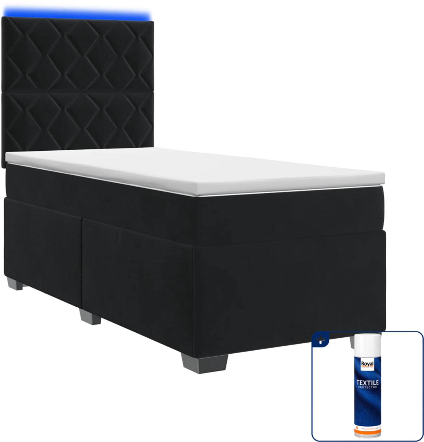 vidaXL Boxspringbed met matras - 90 x 190 cm - fluweel - zwart - Inclusief textielbeschermer 500 ml