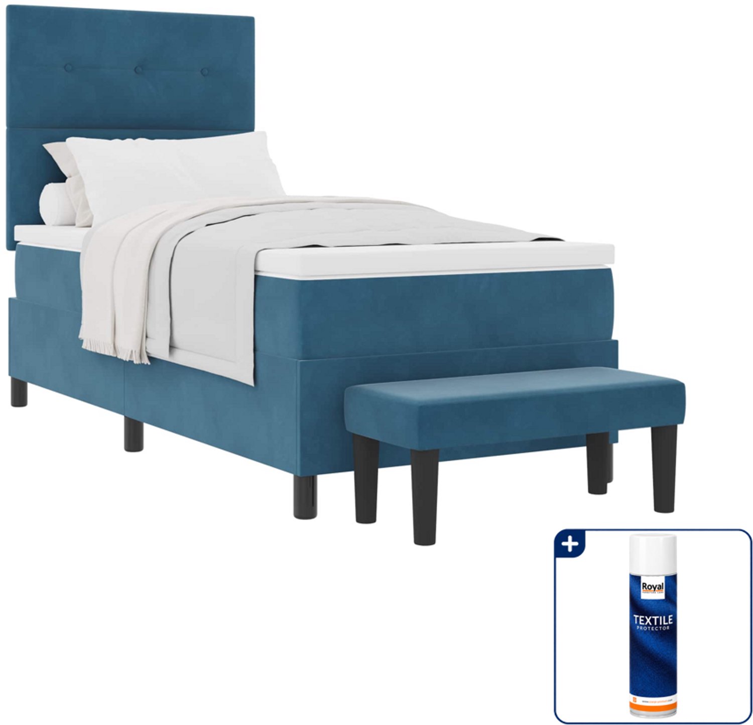 vidaXL boxspring - 100 x 200 cm - fluweel - donkerblauw - Inclusief textielbeschermer 500 ml
