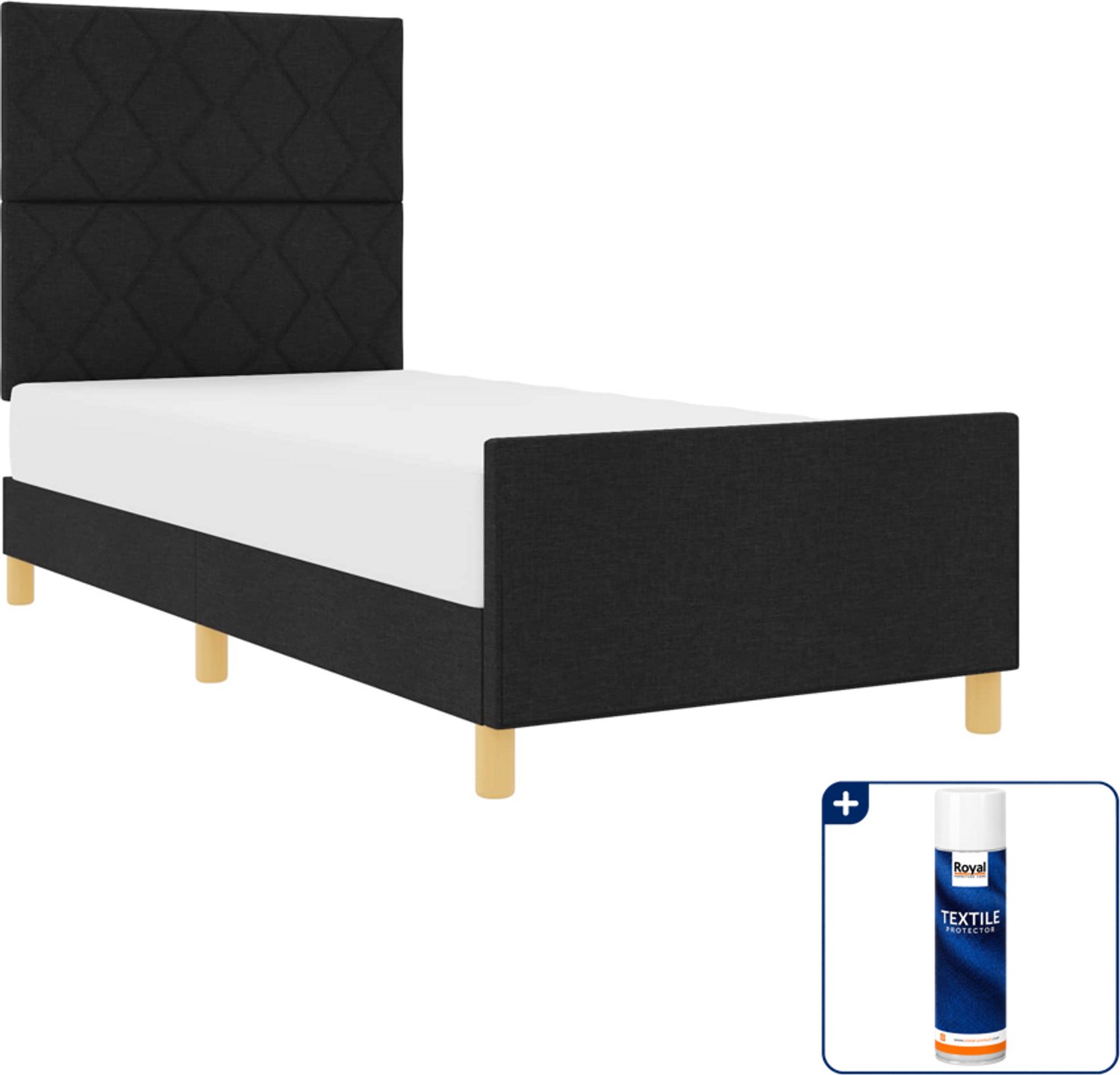 vidaXL bedframe met hoofdeinde - 90 x 200 cm - stof - zwart - Inclusief textielbeschermer 500 ml Grijs