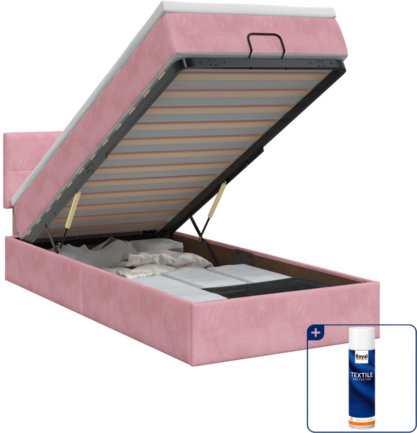 vidaXL Ottoman bed - 80 x 200 cm - roze - Inclusief textielbeschermer 500 ml