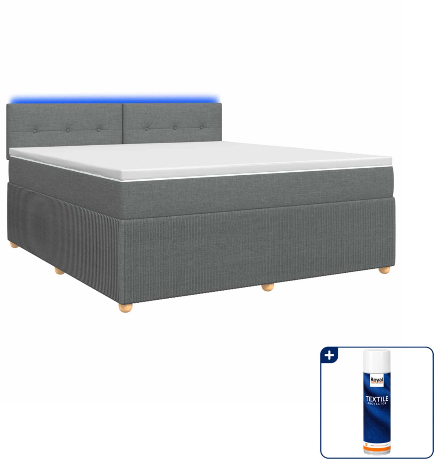 vidaXL boxspringbed - Queensize - 160 x 200 cm - donkergrijs - Inclusief textielbeschermer 500 ml Donker Grijn