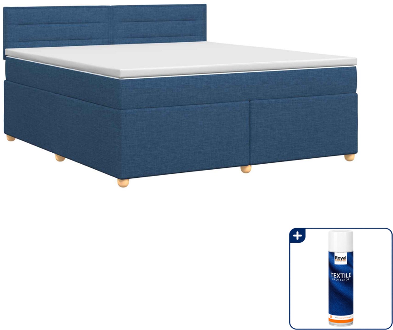 vidaXL Boxspringbed - Small double - 140 x 200 cm - blauw - Inclusief textielbeschermer 500 ml