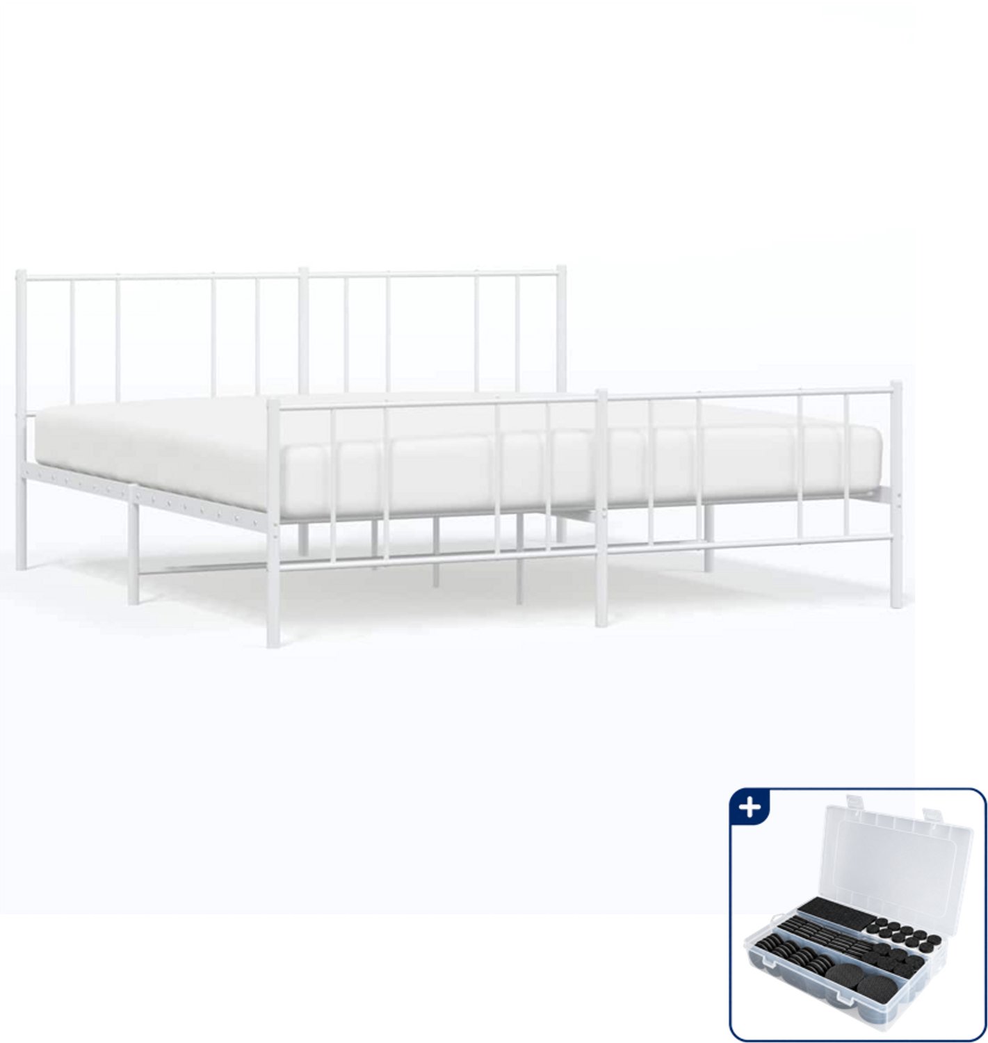 vidaXL bedframe - 193 x 203 cm - staal - wit - Inclusief antikrasvilt 177-delig