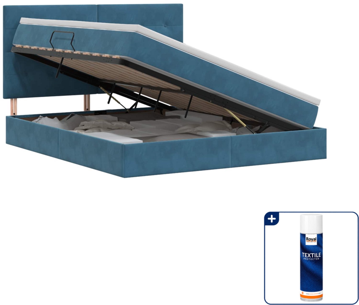 vidaXL opbergbed met matras - Queensize - 160 x 200 cm - donkerblauw - Inclusief textielbeschermer 500 ml
