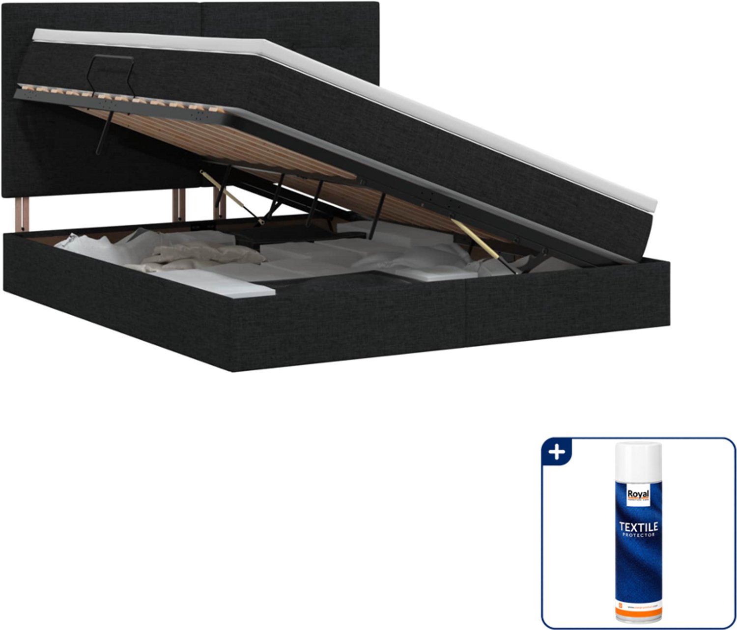 vidaXL opbergbed met matras - Queensize - 160 x 200 cm - zwart - Inclusief textielbeschermer 500 ml