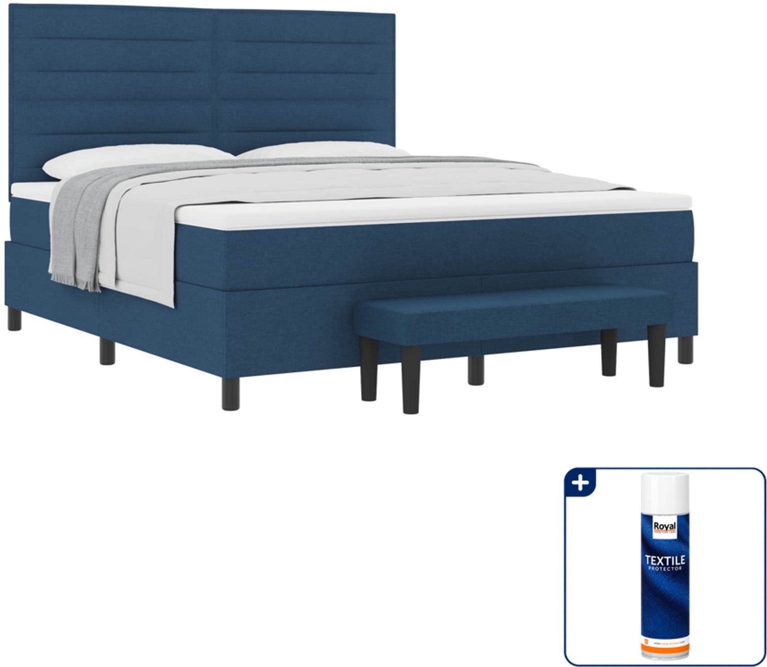 vidaXL Kingsize boxspringbed - 180 x 200 cm - blauw - Inclusief textielbeschermer 500 ml