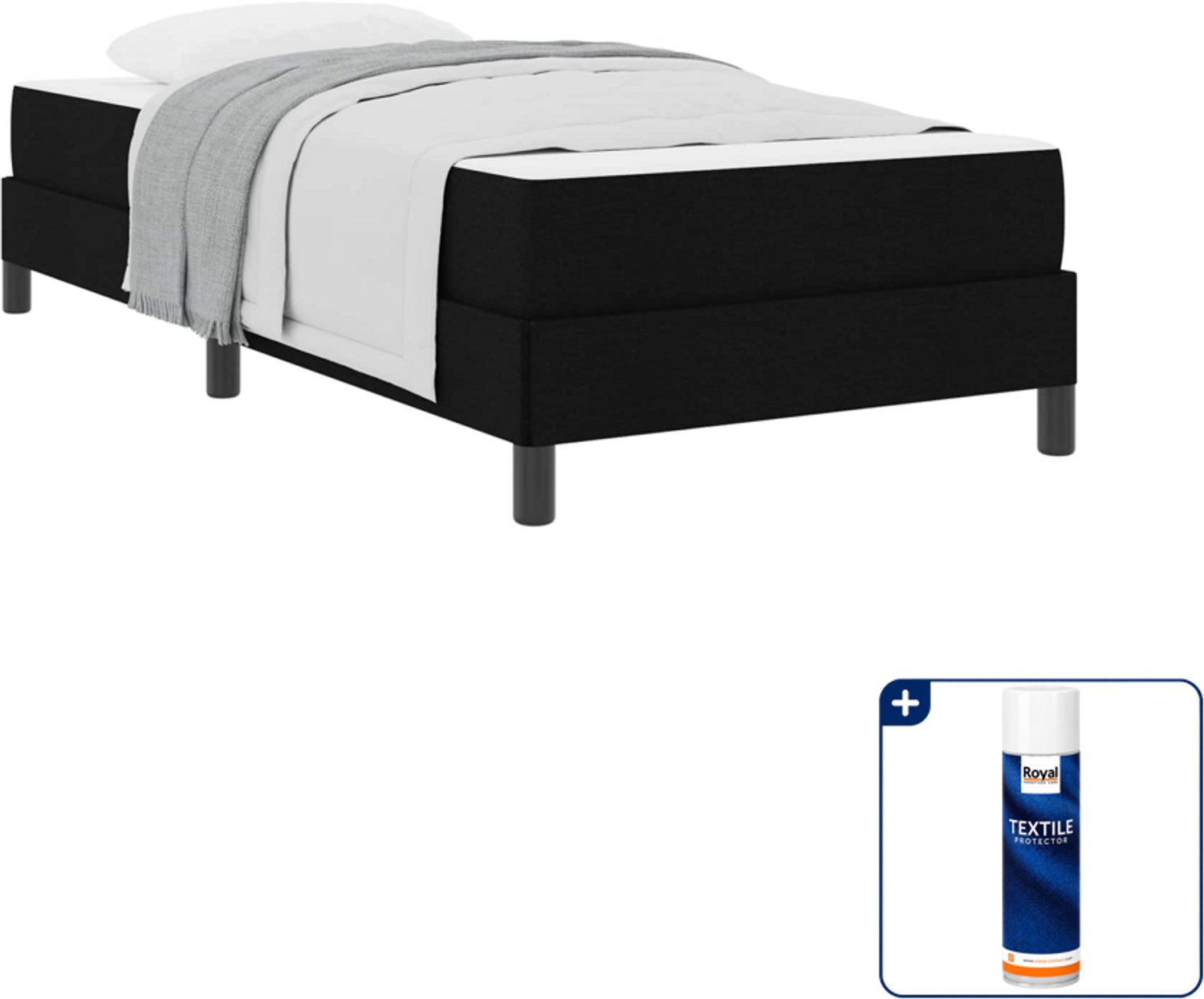 vidaXL boxspringbed - 90 x 200 cm - stof - zwart - Inclusief textielbeschermer 500 ml
