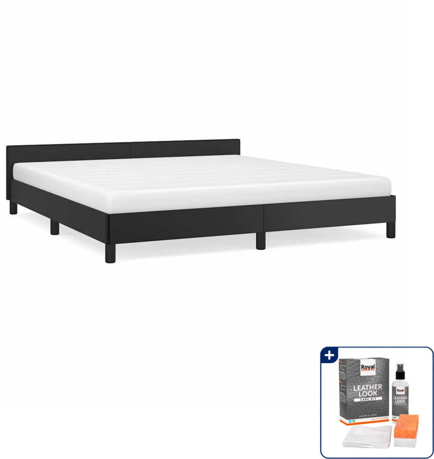 vidaXL Bedframe - Kingsize - 180 x 200 cm - kunstleer - zwart - Inclusief onderhoudsset voor kunstleer 150 ml