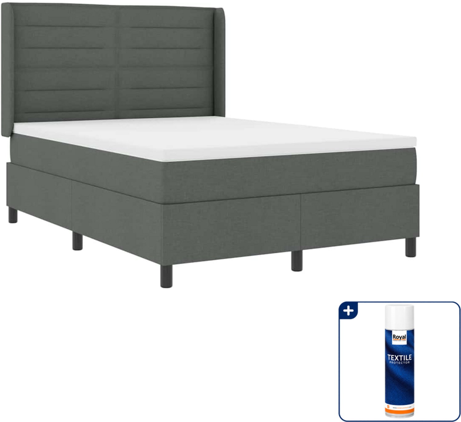 vidaXL queensize boxspring met matras - 160 x 200 cm - donkergrijs - Inclusief textielbeschermer 500 ml