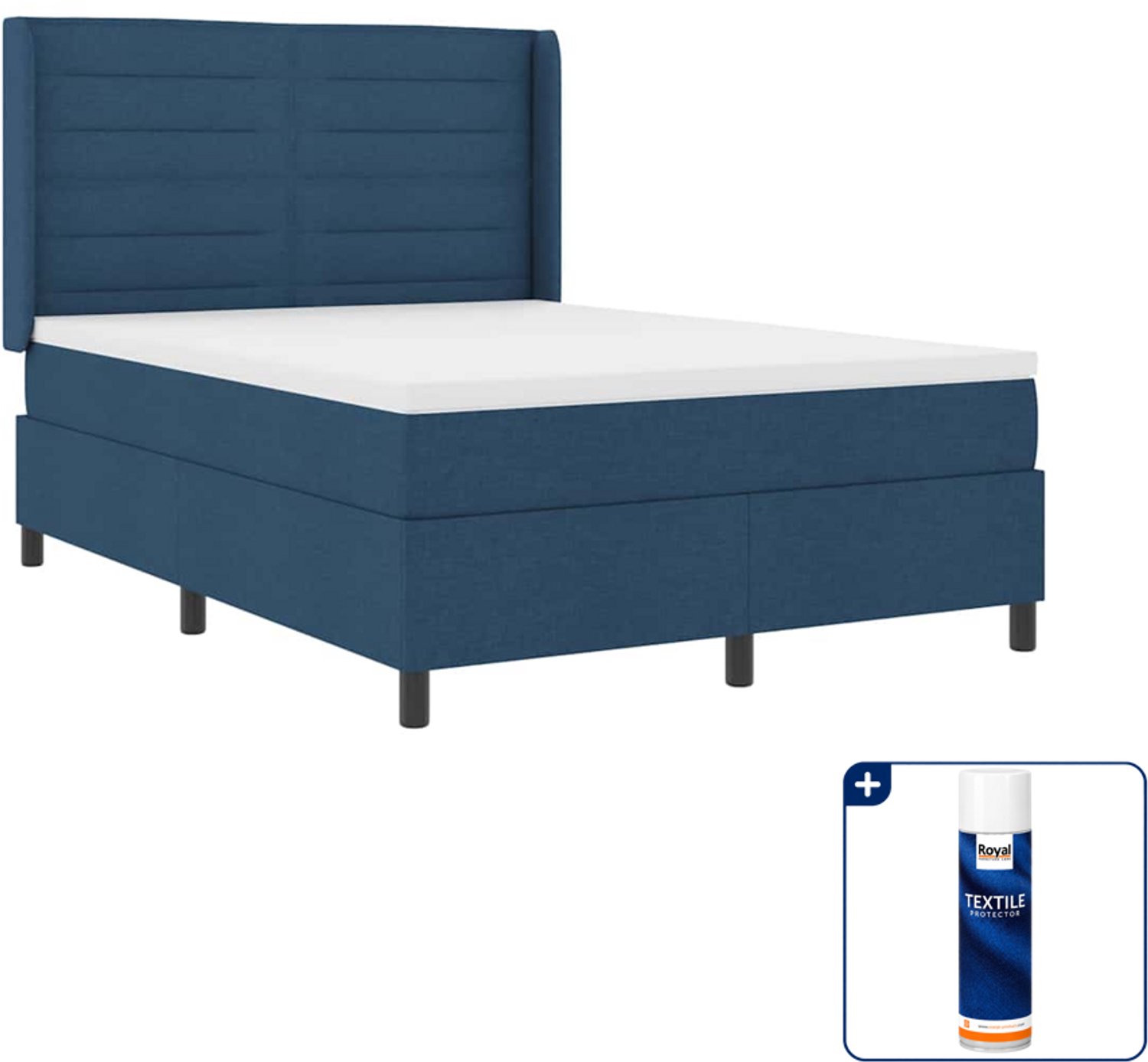 vidaXL boxspring - 140 x 190 cm - stof - blauw - Inclusief textielbeschermer 500 ml
