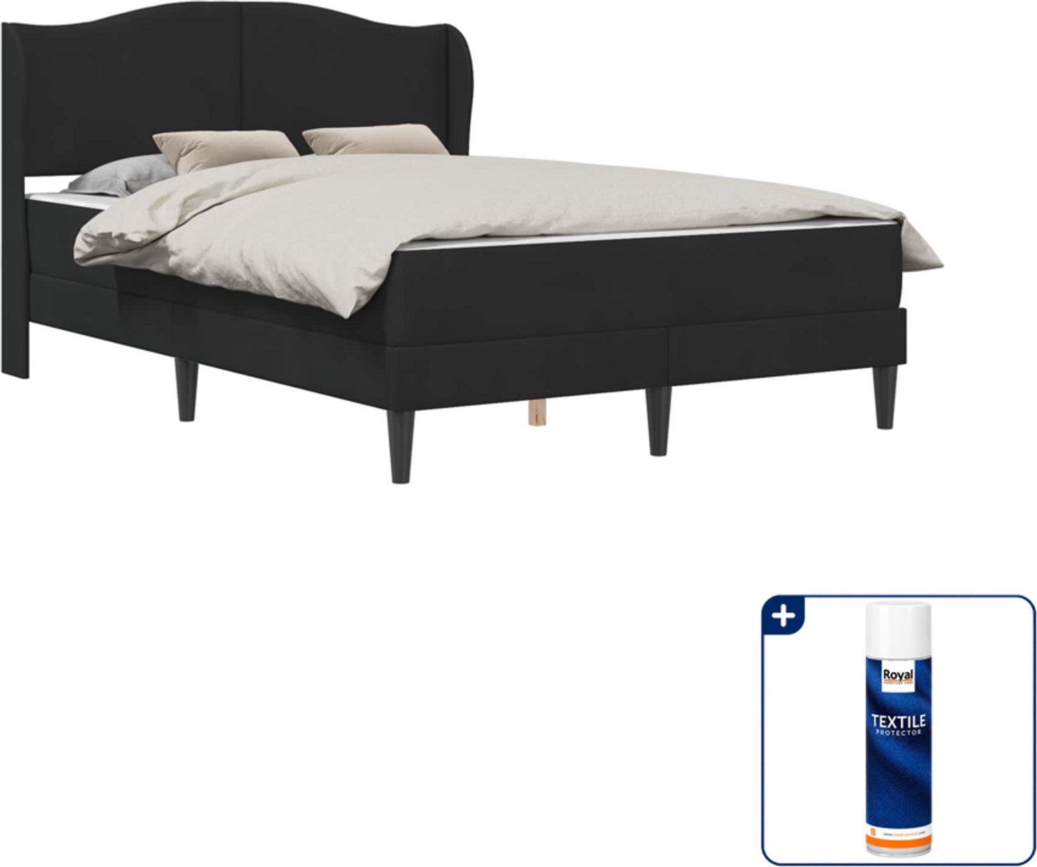 vidaXL Queensize bedframe met matras - 160 x 200 cm - fluweel - zwart - Inclusief textielbeschermer 500 ml