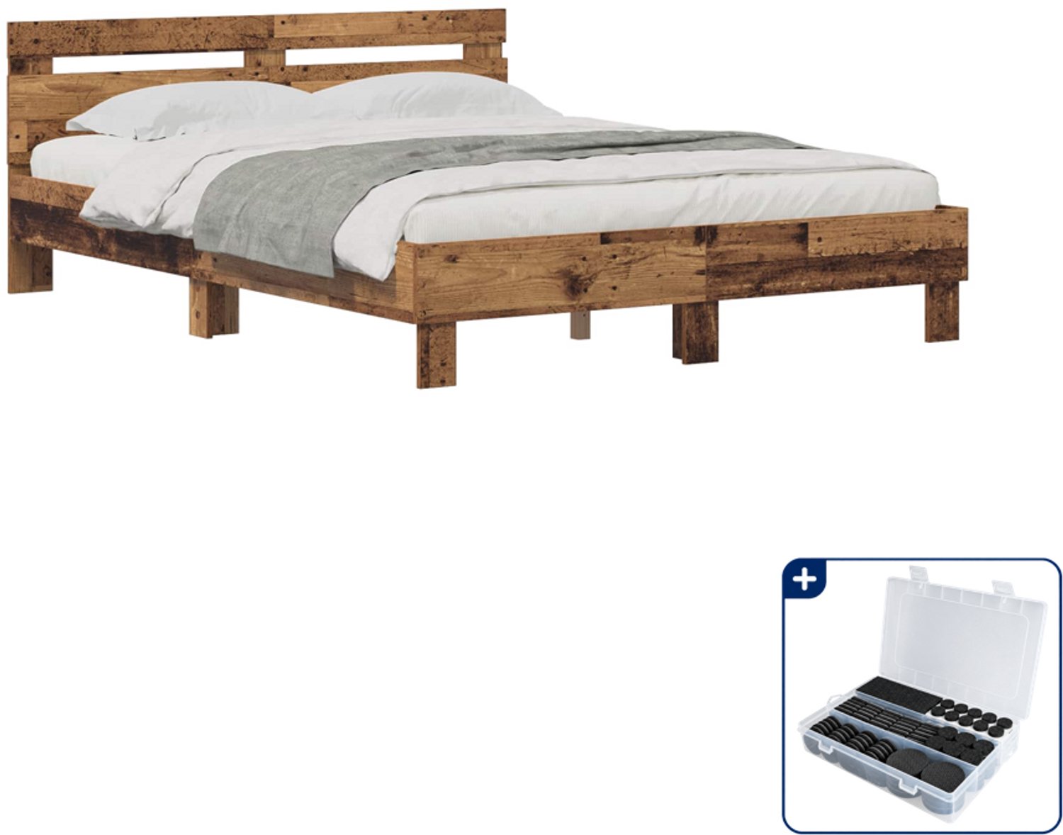 vidaXL bedframe - 120 x 200 cm - bewerkt hout - oudhout - Inclusief antikrasvilt 177-delig Bruin