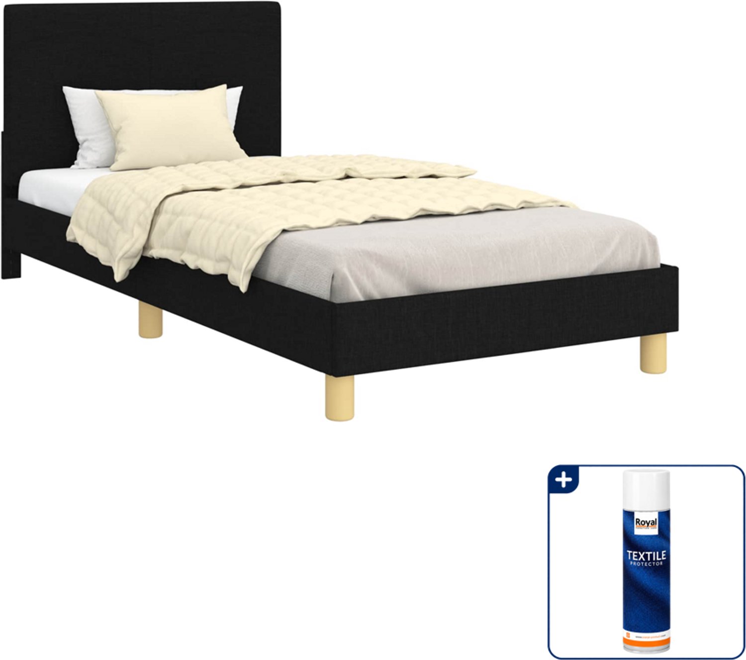 vidaXL kinderbedframe - 90 x 190 cm - bewerkt hout - zwart - Inclusief textielbeschermer 500 ml