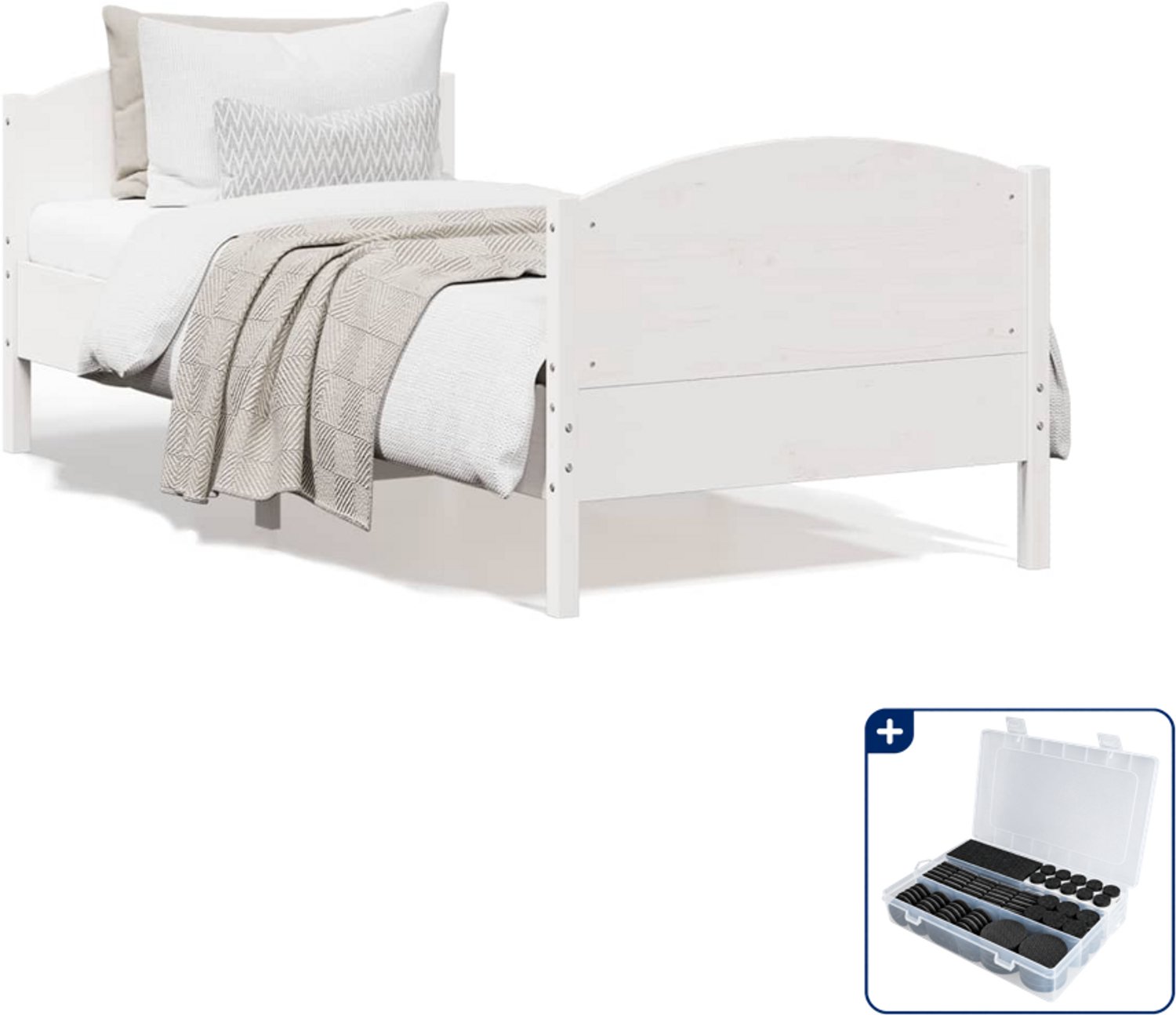 vidaXL bedframe - 100 x 200 cm - massief grenenhout - wit - Inclusief antikrasvilt 177-delig