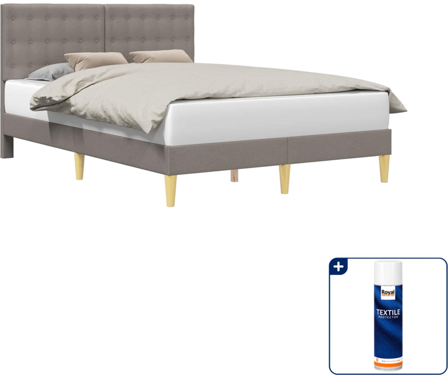 vidaXL bedframe - 140 x 190 cm - stof - taupe - Inclusief textielbeschermer 500 ml
