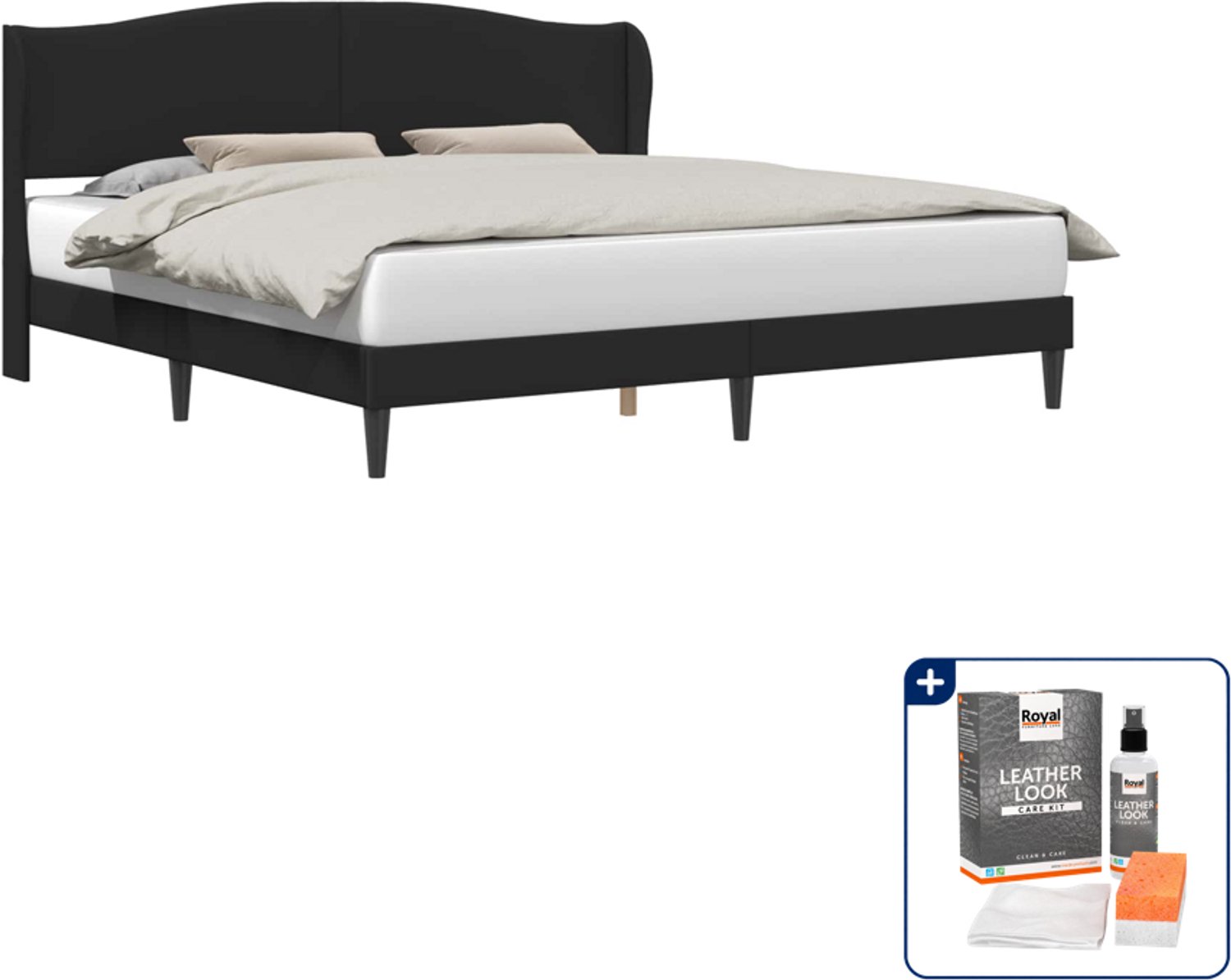 vidaXL Bedframe - 200 x 200 cm - kunstleer - zwart - Inclusief onderhoudsset voor kunstleer 150 ml