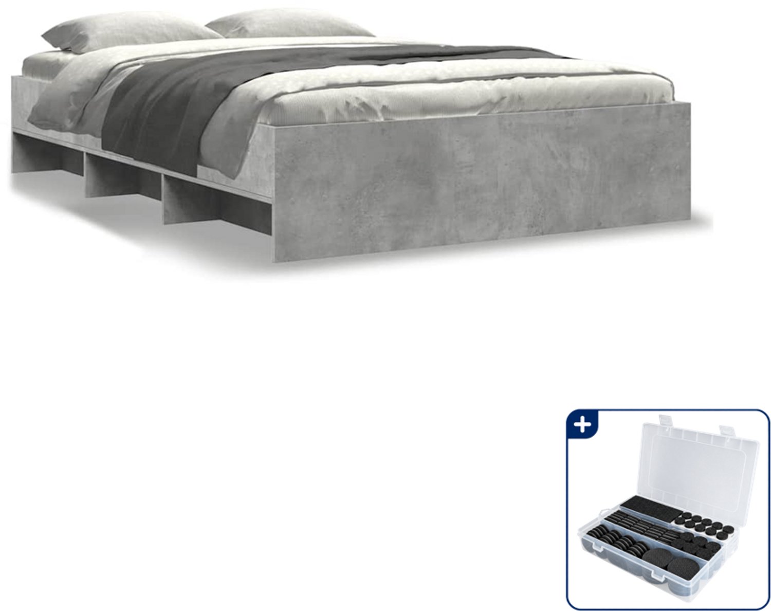 vidaXL bedframe - 120 x 200 cm - bewerkt hout - betongrijs - Inclusief antikrasvilt 177-delig Bruin
